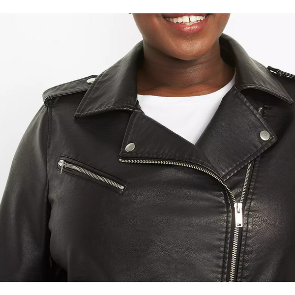 NEW LANE BRYANT BLACK FAUX LEATHER MOTO JACKET COAT SZ 18/20 - Picture 4 of 8